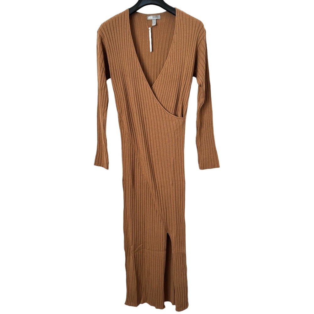Asos Womens Brown Knit V-Neck Sweater Midi Dress - Size 6 - New